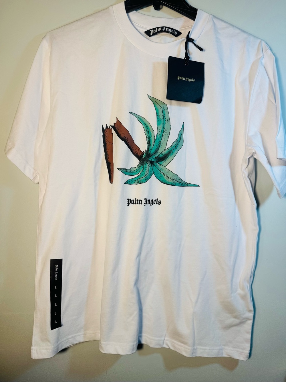 NEW with tags Mens Sz Large Palm Angels White Graphic Tee with Teal Palm Authent